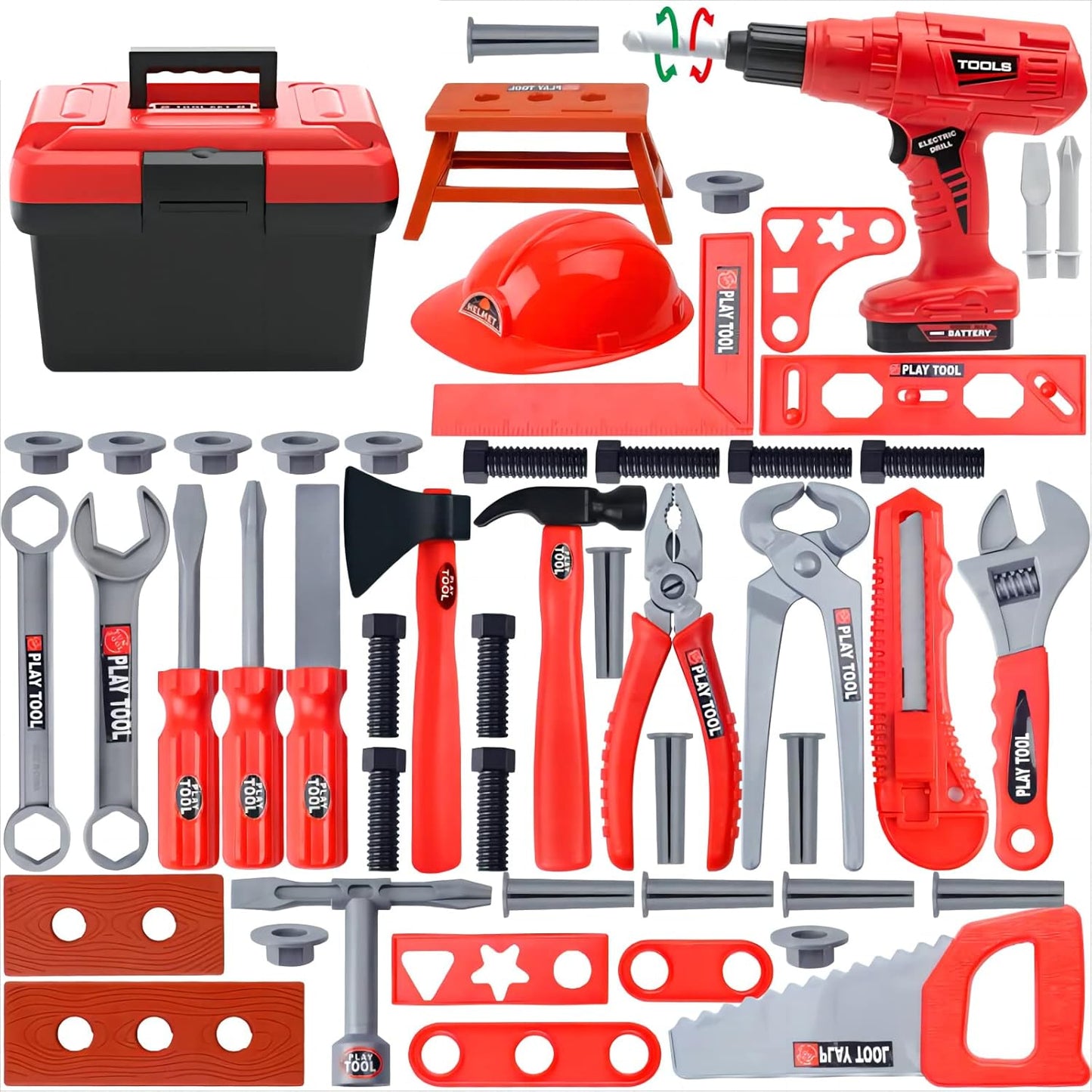 VIP Kids Construction Tool Set (38/41PCS) – Realistic Toy Drill, Tools & Toolbox